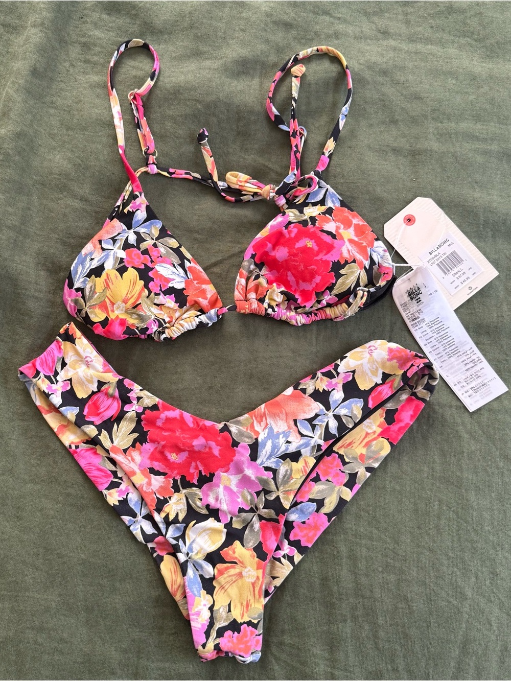 Billabong Black Floral Triangle Bikini - Pink, Red, Yellow
